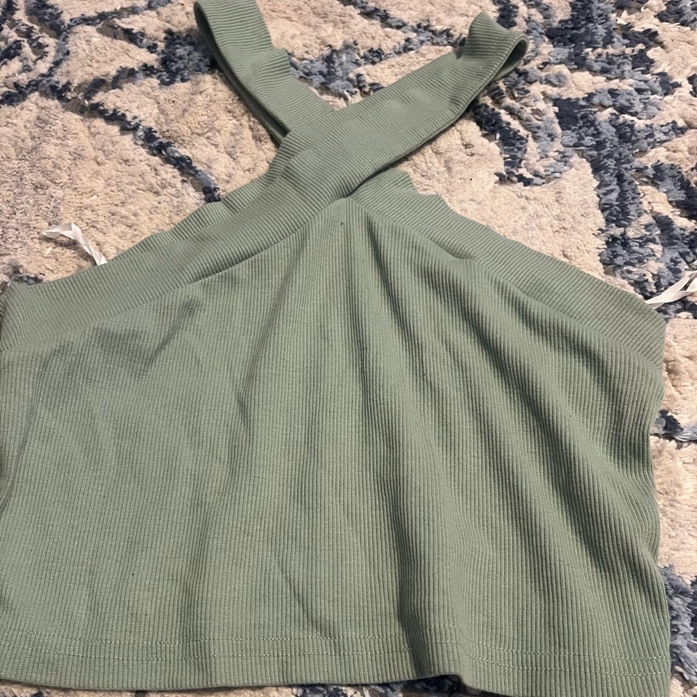 SHEIN Olive Crisscross Ribbed Tank Top